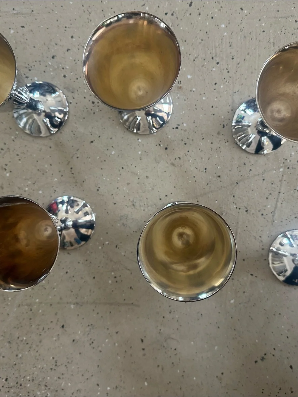 Set of Vintage Silver-Tone Champagne Coupes with Gold Interiors